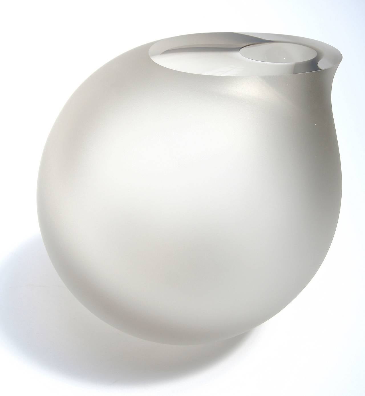 Anna Torfs medium Vaza glass vase or sculpture in smoke with sanded finish. Available in other colors and sizes. Only sanded finish available. Clear no longer available.
