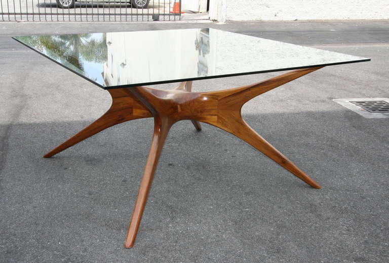 Glass 1970s Argentinian Dining Table with Spider Leg in Petiribi Wood