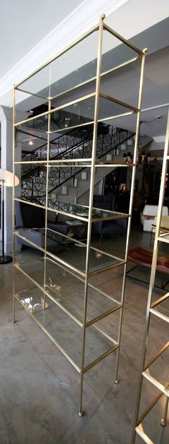 Tall Custom Brass Etagere with Glass Shelves by Adesso Imports
