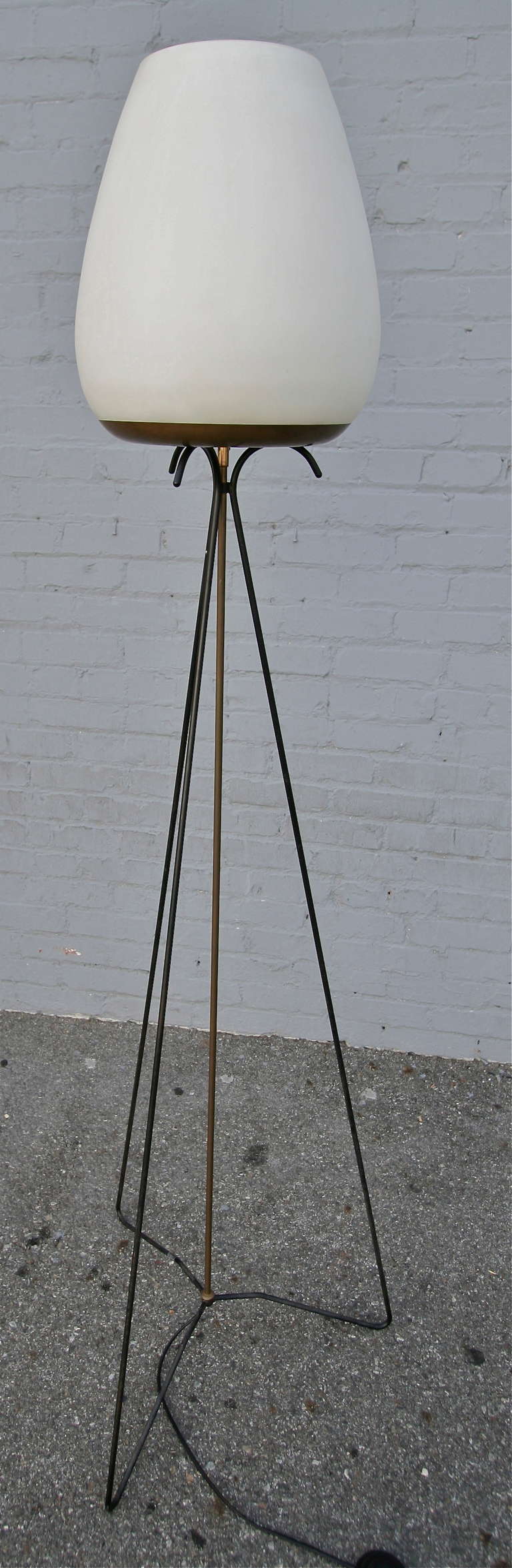 Tulip floor lamp with black metal base and opaline glass globe with brass base

Globe:  12