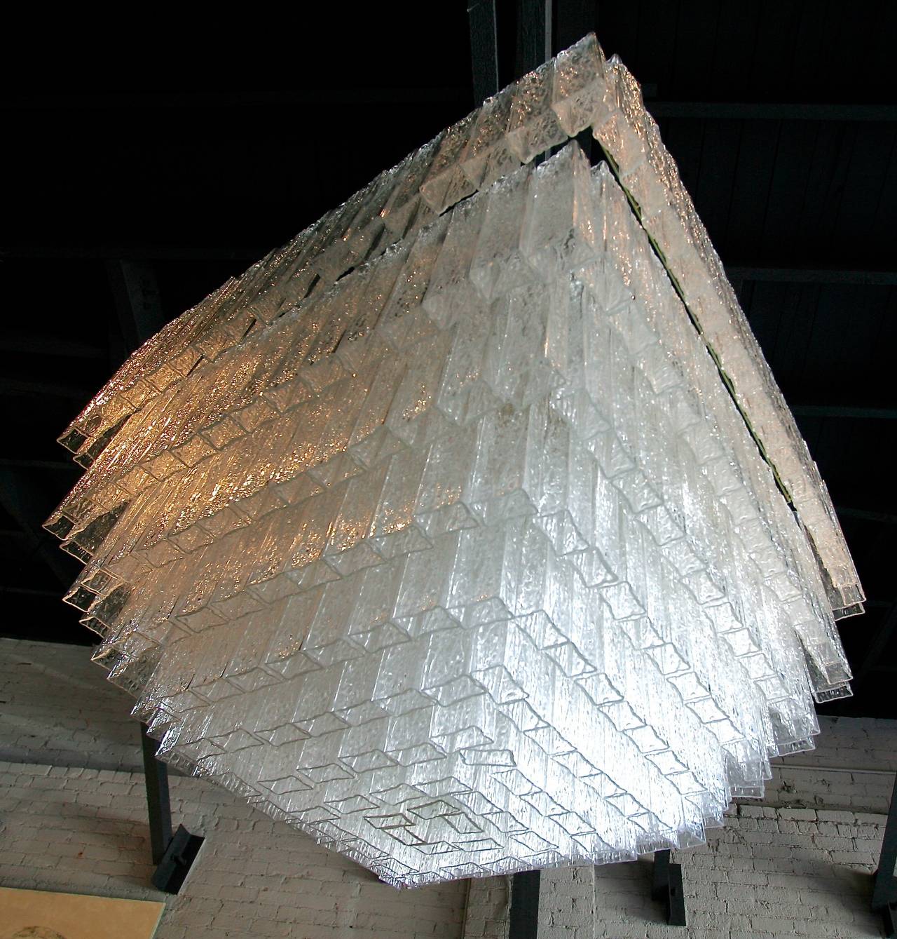 Large Square 1960s Murano Glass Vistosi Chandelier In Good Condition For Sale In Los Angeles, CA