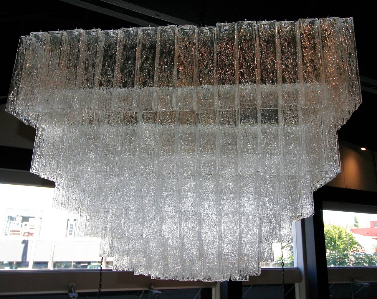 Italian Large Square 1960s Murano Glass Vistosi Chandelier For Sale