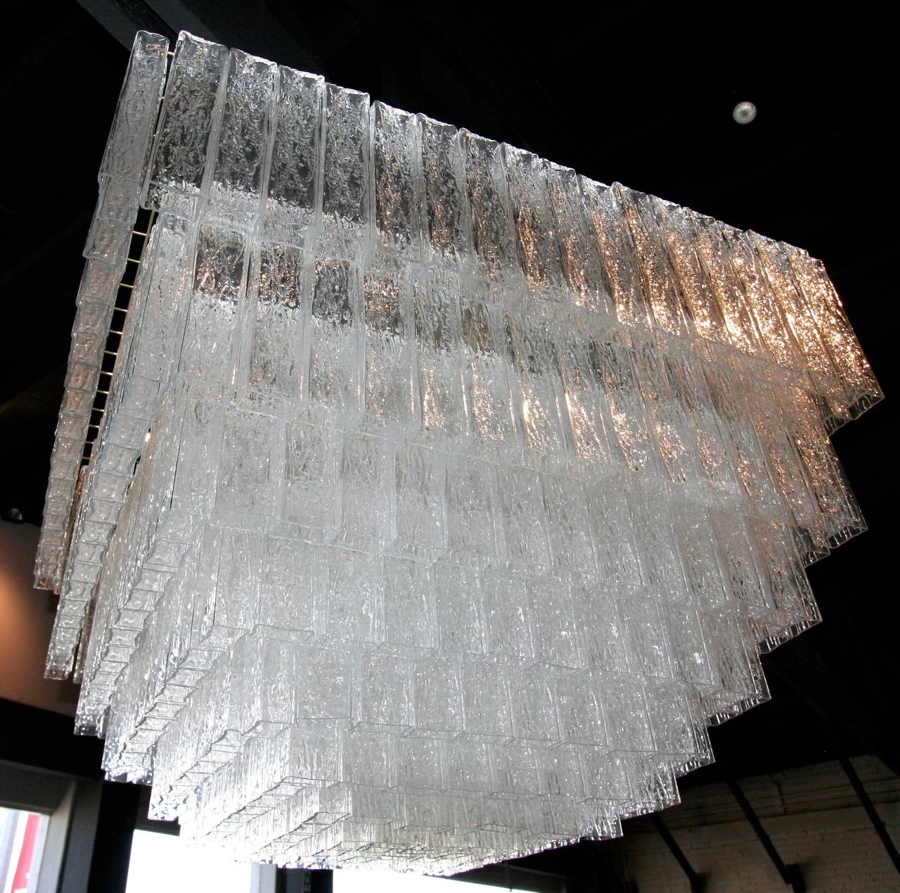 Mid-Century Modern Grand lustre carré des années 1960 en verre de Murano Vistosi en vente