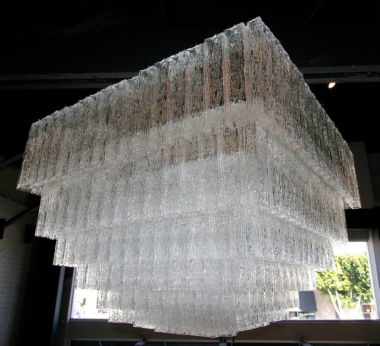 Laiton Grand lustre carré des années 1960 en verre de Murano Vistosi en vente