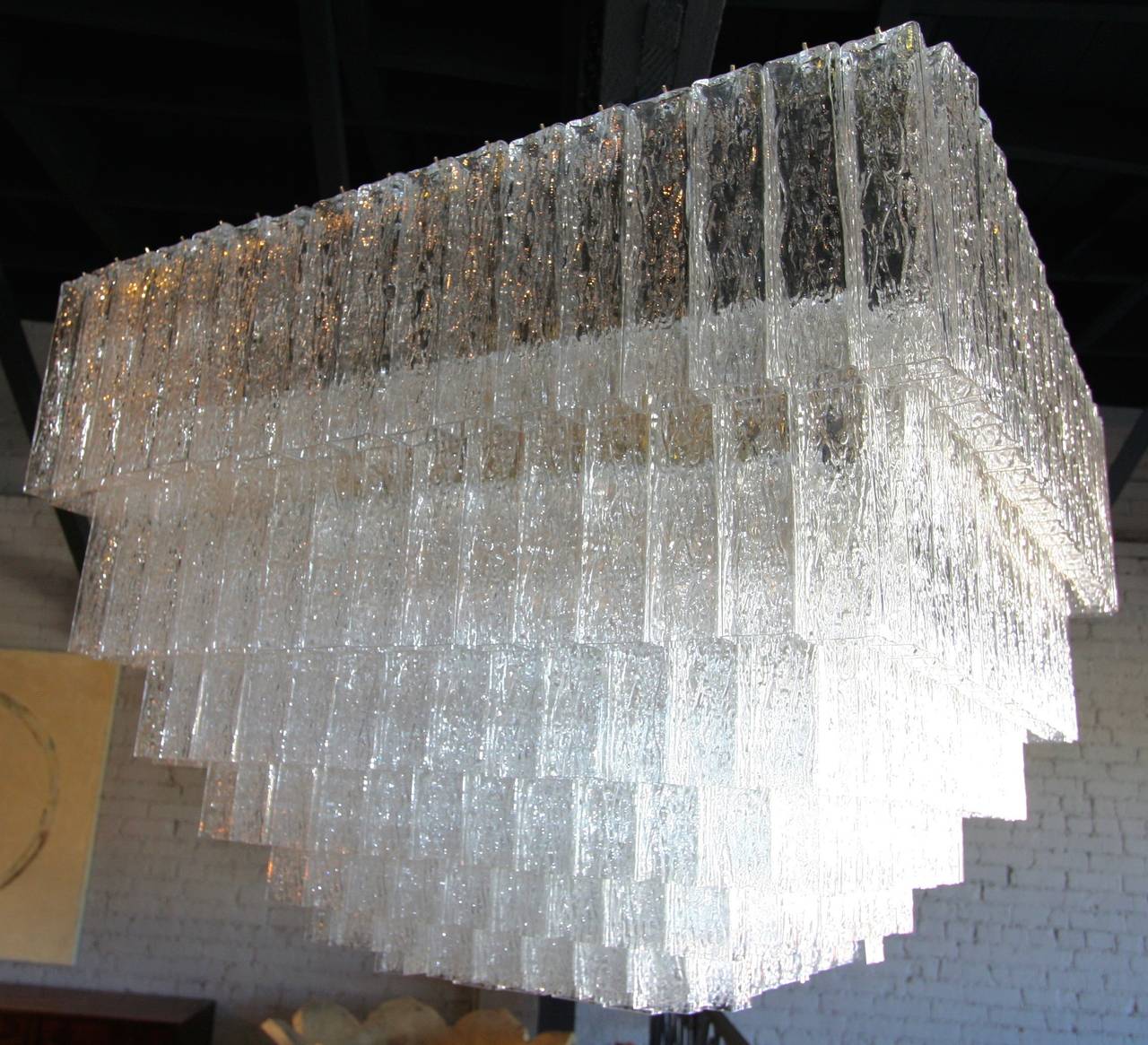 Mid-Century Modern Large Square 1960s Murano Glass Vistosi Chandelier For Sale