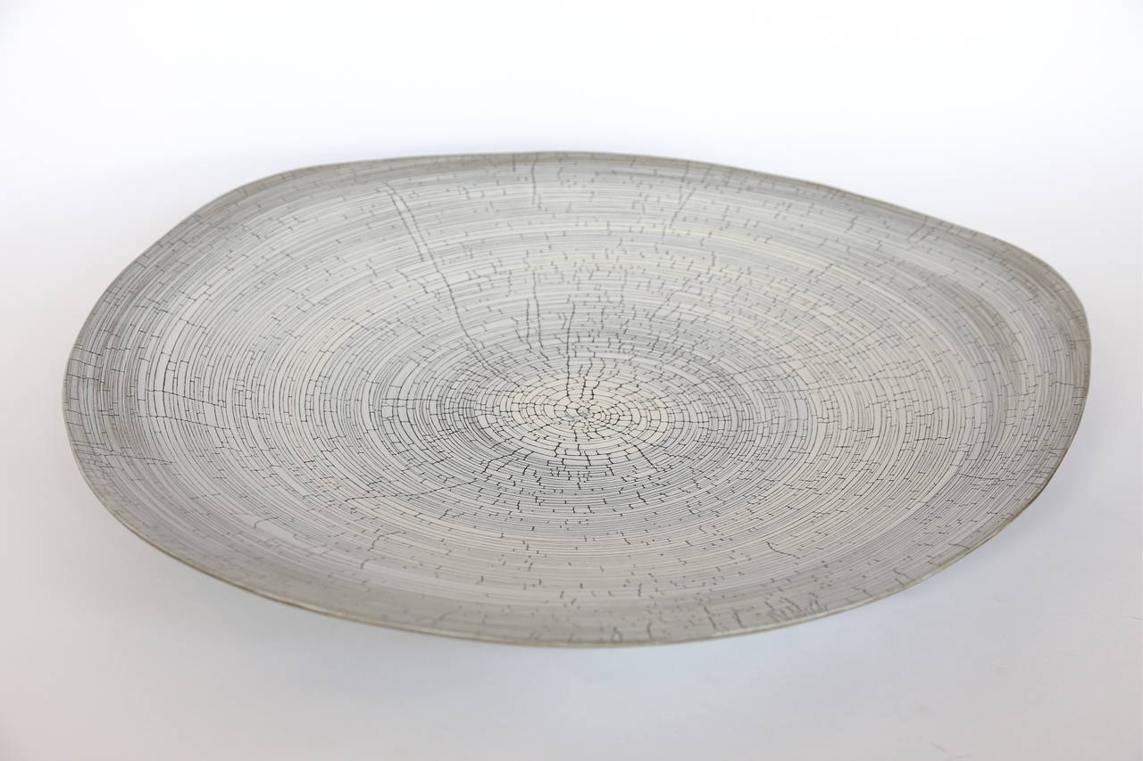 Hand-Crafted Rina Menardi Handmade Ceramic Crackled Triangular Platters For Sale
