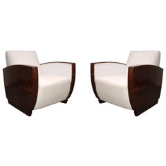 Pair of Italian Art Deco White Leather Lounge Chairs