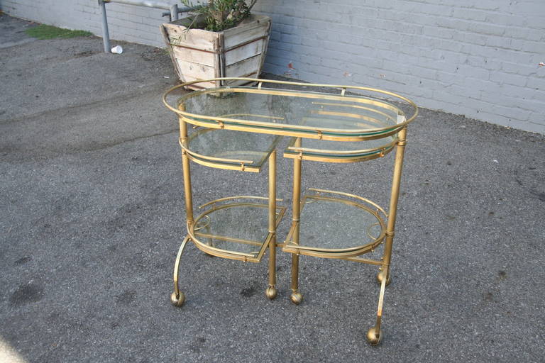 Italian Brass Bar Cart with Retractable Shelves