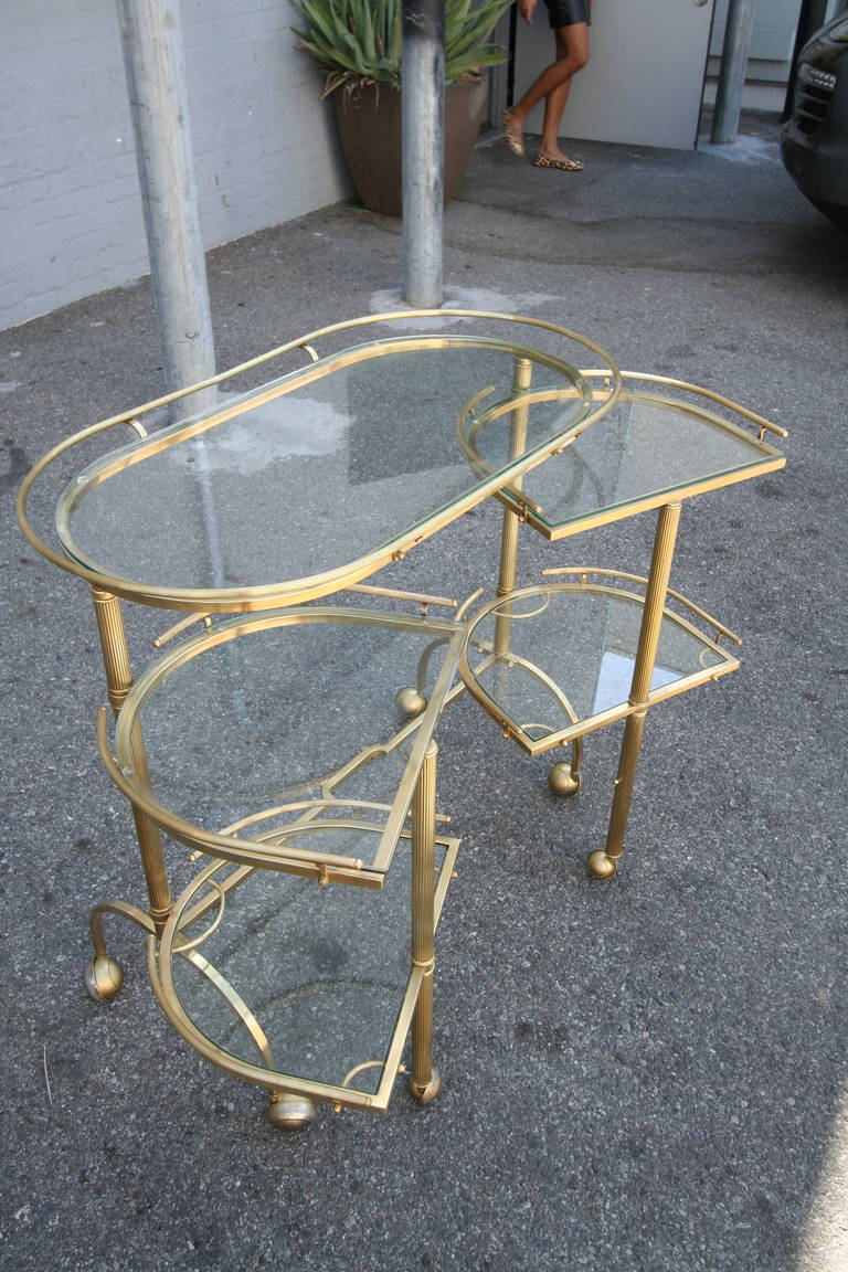 Late 20th Century Brass Bar Cart with Retractable Shelves