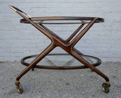 Cesare Lacca 1960s Bar Cart with Glass Shelves and Brass Details