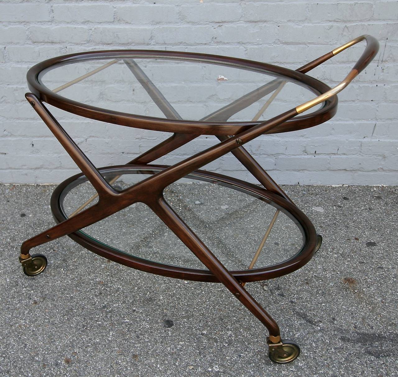 Mid-Century Modern Cesare Lacca 1960s Bar Cart with Glass Shelves and Brass Details