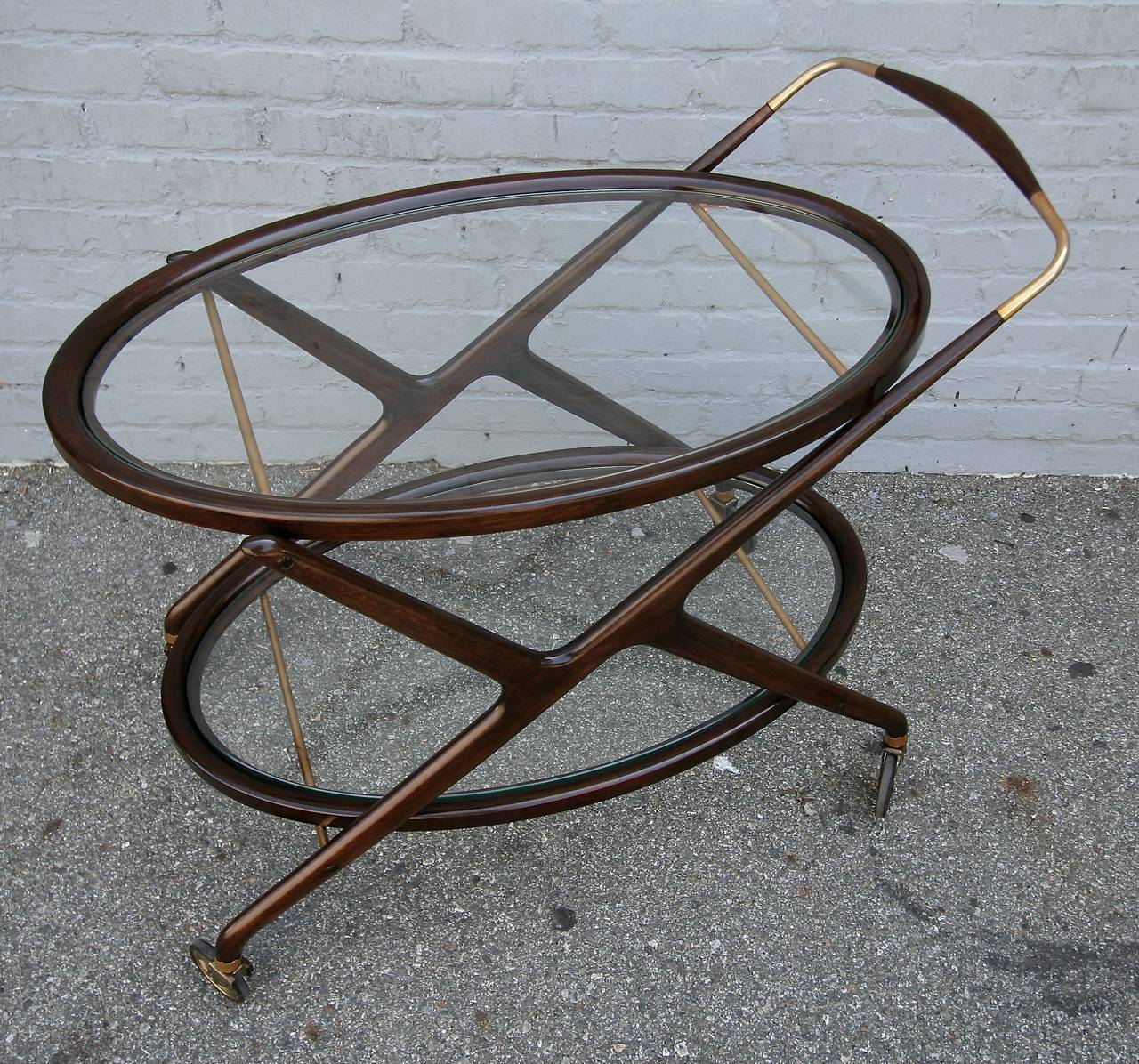 Mid-20th Century Cesare Lacca 1960s Bar Cart with Glass Shelves and Brass Details
