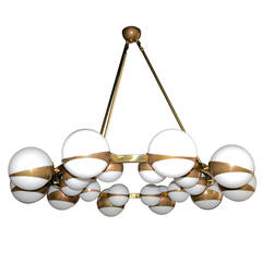 Round Globe Chandelier with White Glass Balls on Brass Frame 1