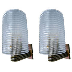 Pair of 1950s Brass and Murano Glass Sconces 6