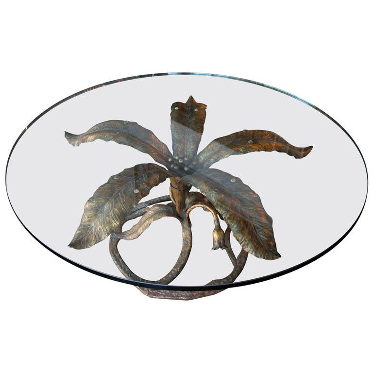 1950s Metal Flower Coffee Table with Glass Top at 1stDibs vintage metal flowers, metal center