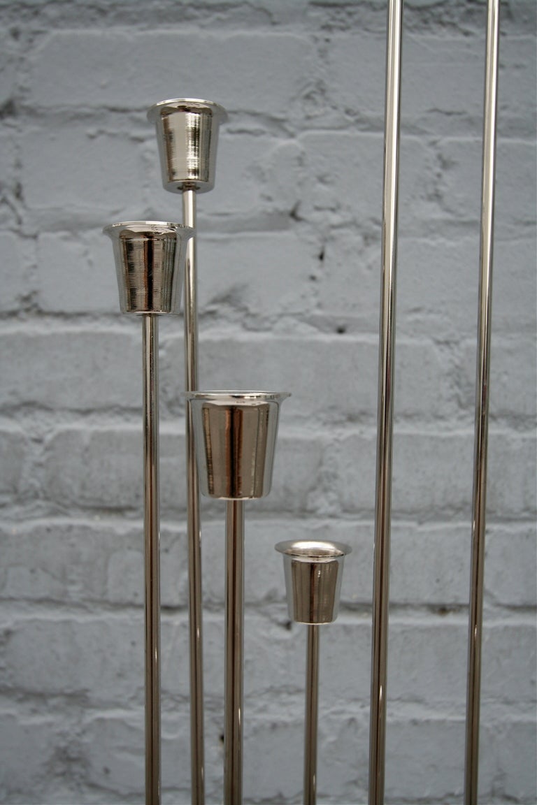 Pair of Tall 1970s Nickel-Plated Candleholders with Eleven Cups 2