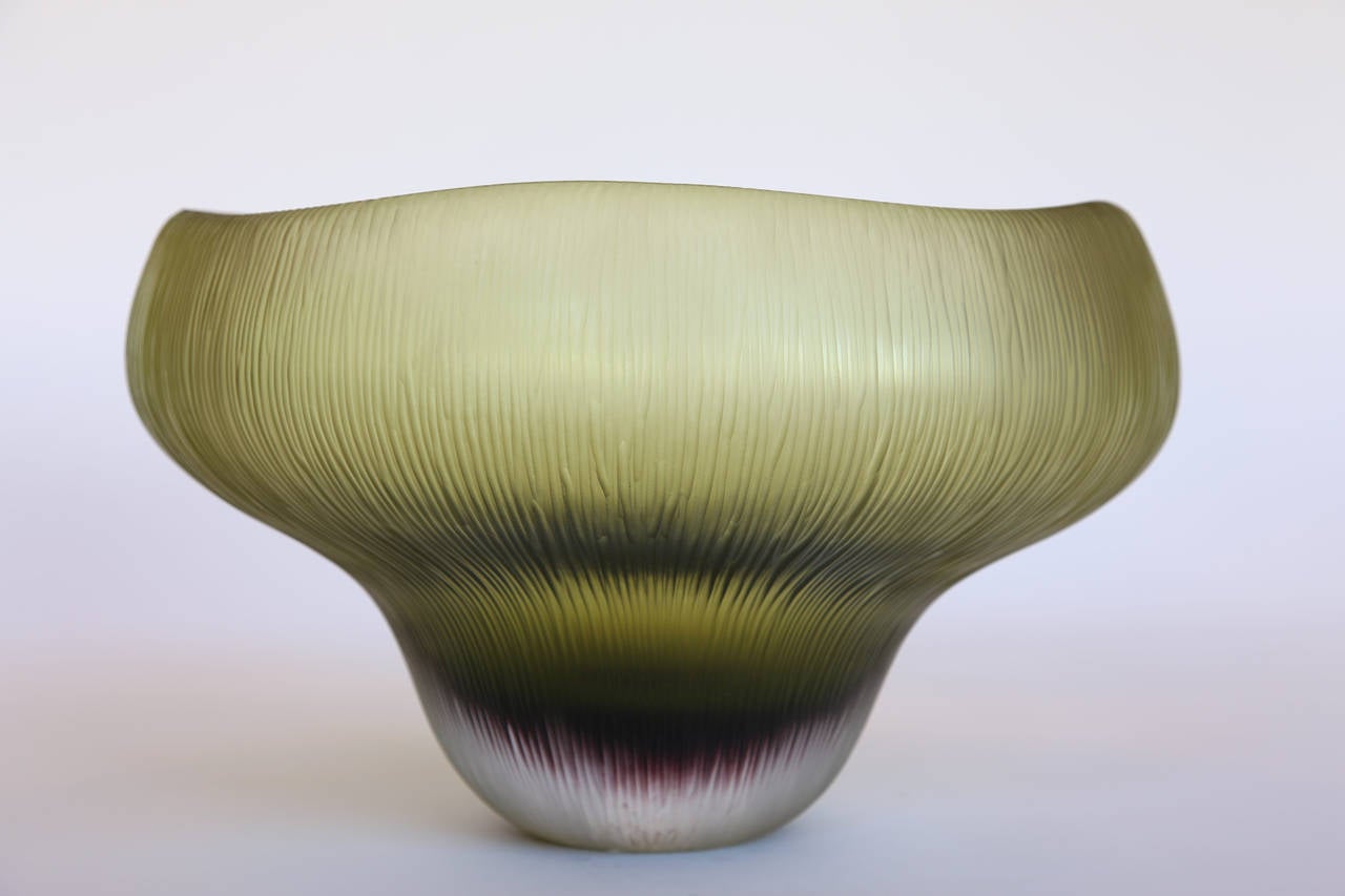 Fleur Murano green glass vase bowl.