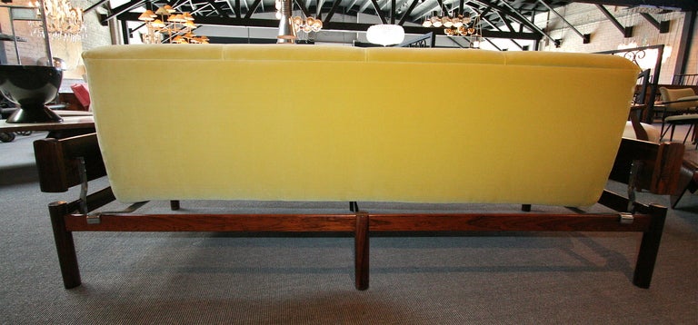 1960s Percival Lafer Brazilian Jacaranda Velvet Sofa In Excellent Condition In Los Angeles, CA