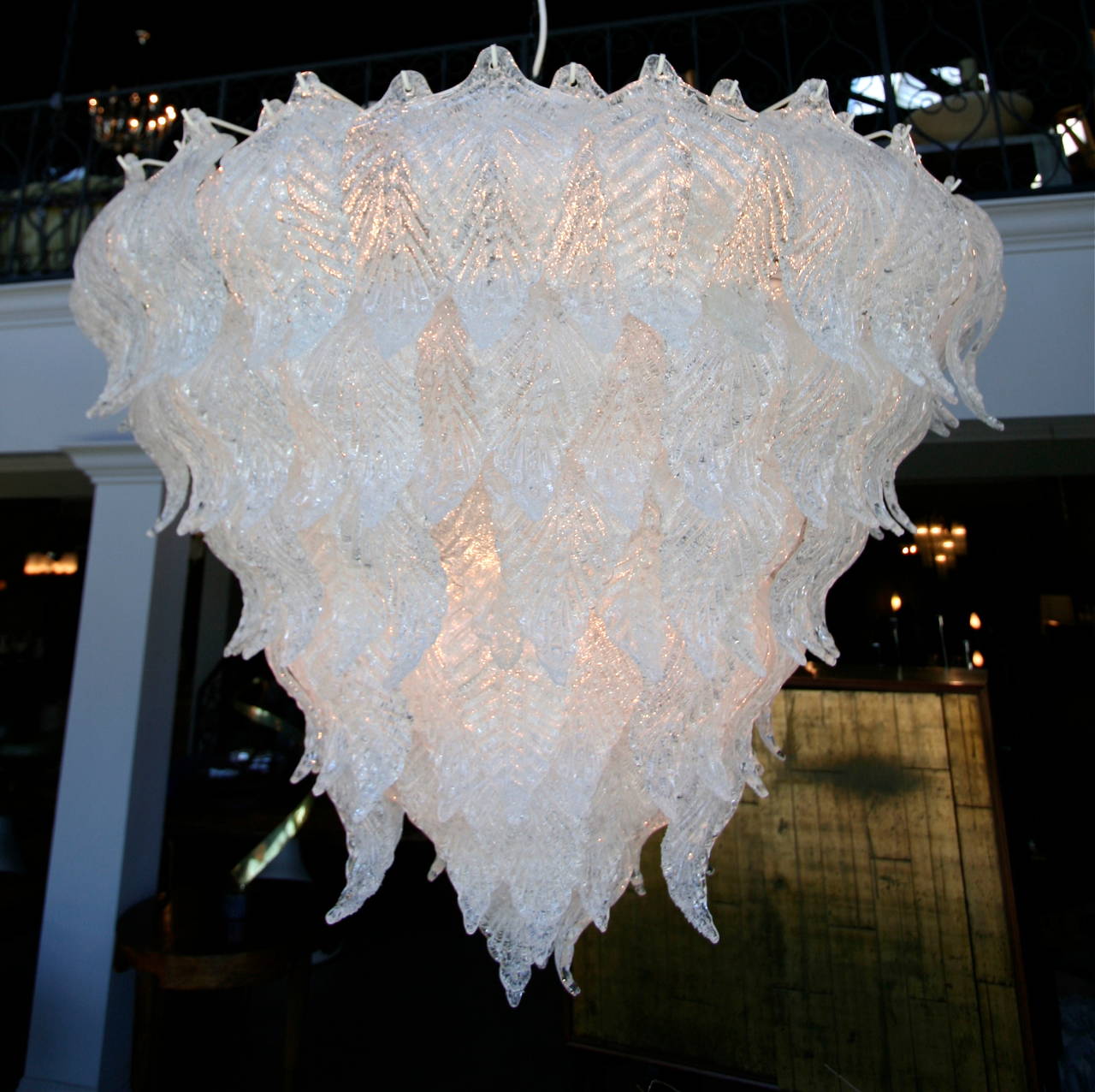 Italian Murano Glass Leaf Chandelier in the Style of Seguso, 1960s For Sale
