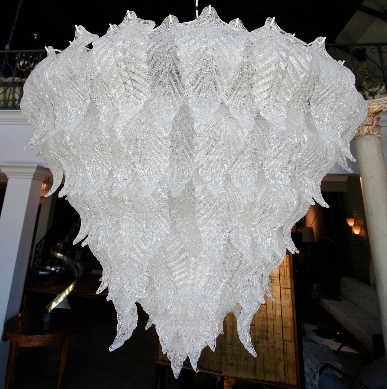 Mid-Century Modern Murano Glass Leaf Chandelier in the Style of Seguso, 1960s For Sale