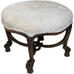 1940s Italian Sheepskin and Wood Rope Ottoman 8