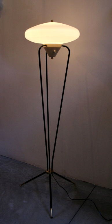 Mid-Century Modern 1960s Stilnovo Metal and Opaque Glass Floor Lamp
