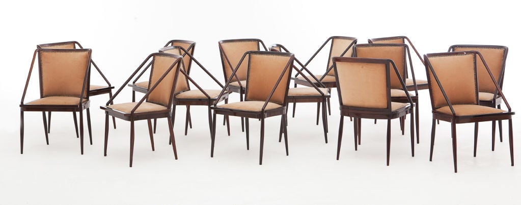 Set of 14 very rare, custom made jacaranda and imbuya wood dining chairs, designed by Joaquim Tenreiro.<br />
52 x 43 x 84 h