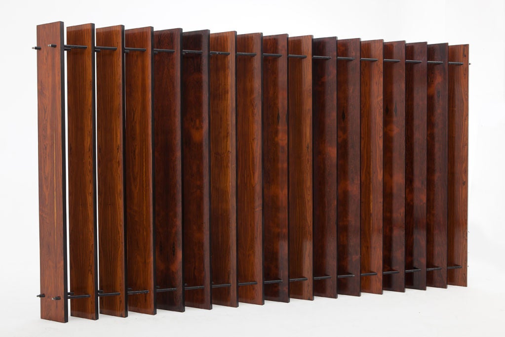 60's Jacaranda screen by Rodrigo Bueno, made of 17 leaves recovered from the collection of Editora Bloch, designed by a famous Brazilian architect Oscar Niemeyer  .