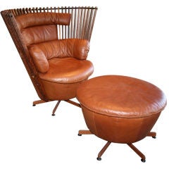 Palm Wood Wing Chair and Ottoman