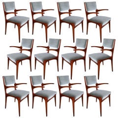 Set of 11 Carlo de Carli 1950s Velvet Dining Chairs with Arms