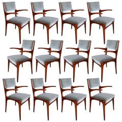 Set of 12 Carlo de Carli 1950s Velvet Dining Chairs with Arms 3