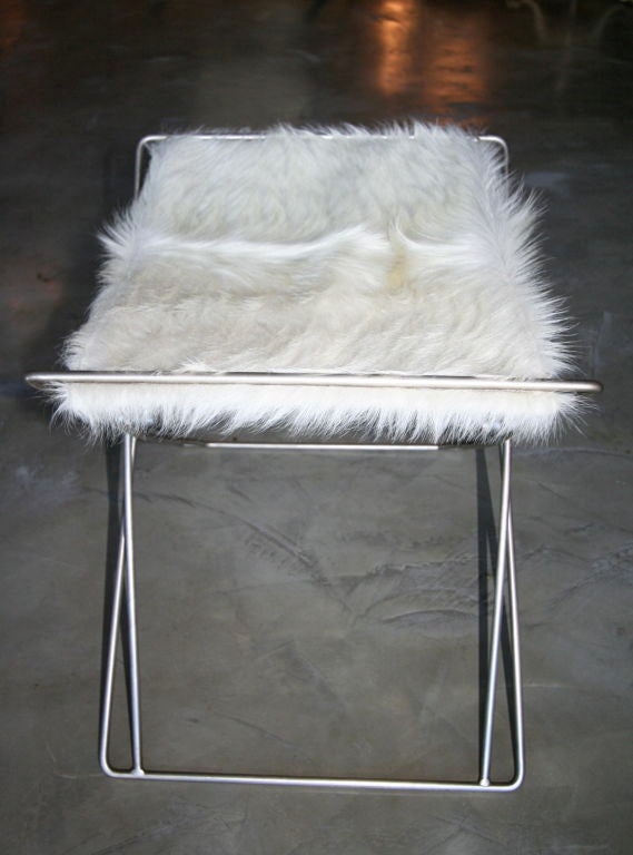 Argentine Pair of 1970s Nickel Folding Stools with Cowhide Seat For Sale