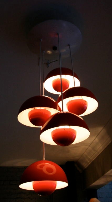 Red Metal Big Flower Pot Chandelier by Verner Panton, 1970s 2