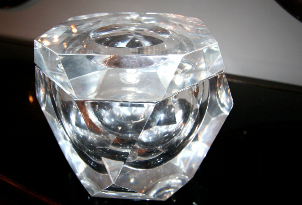 70's octagon shaped lucite box with swivel lid