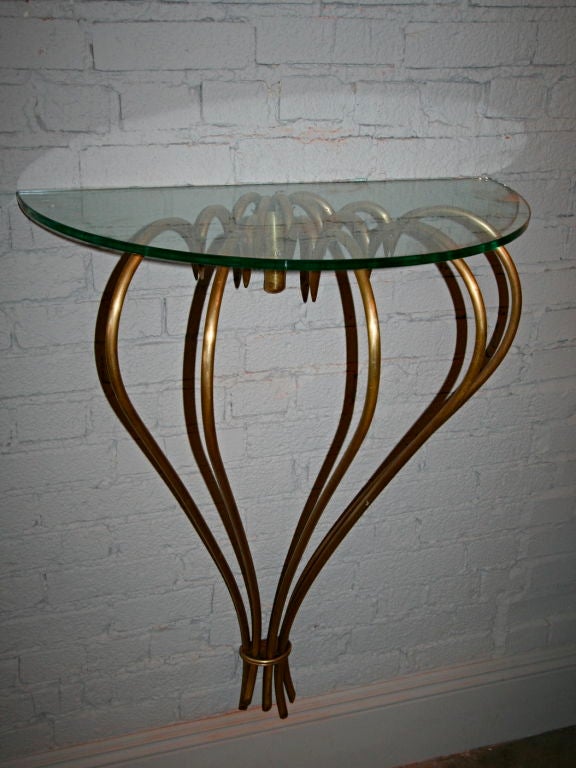 1940s French Brass Console with Glass Top In Excellent Condition For Sale In Los Angeles, CA