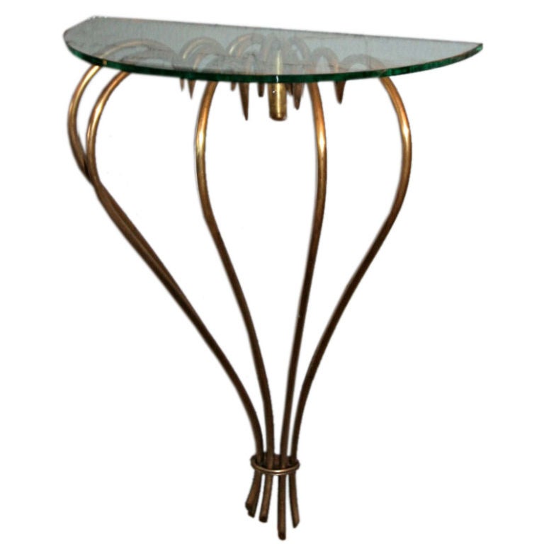 1940s French Brass Console with Glass Top For Sale