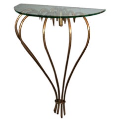 1940s French Brass Console with Glass Top
