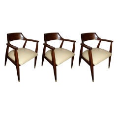 Set of Three 1960s Walnut Armchairs with Brass Feet 4