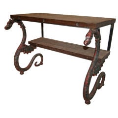 Antique 19 c. Iron Dragon Table adjusted from French Park Bench