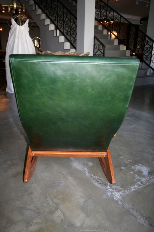 1960s Brazilian Rocking Chair in Green Leather For Sale at 1stdibs