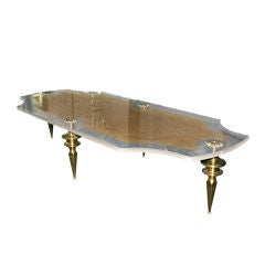 60's Lucite Coffee Table with Sculptural Brass Legs