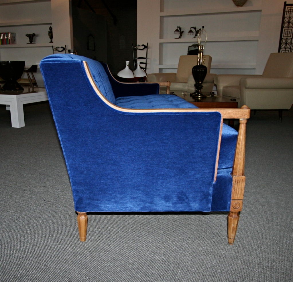 Mid-20th Century 30's French Blue Mohair Capitone Sofa