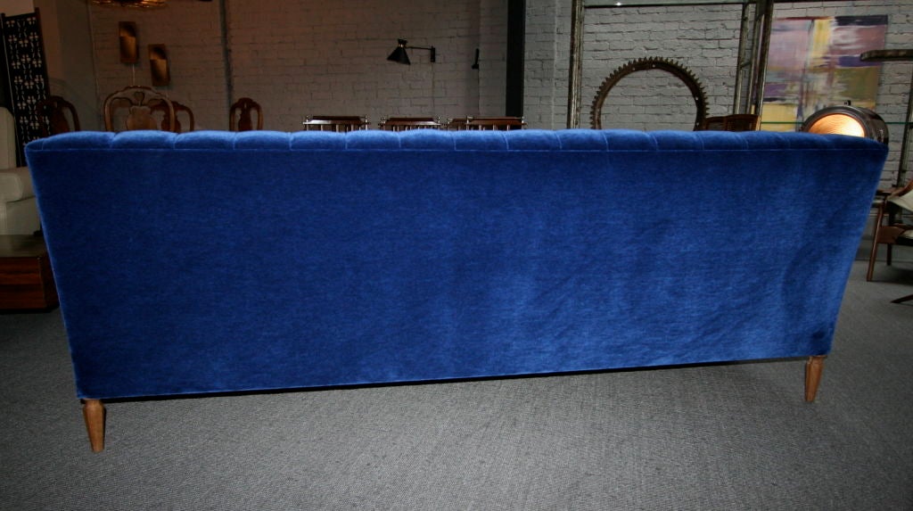 Oak 30's French Blue Mohair Capitone Sofa