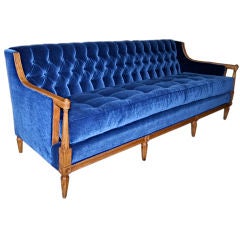 30's French Blue Mohair Capitone Sofa
