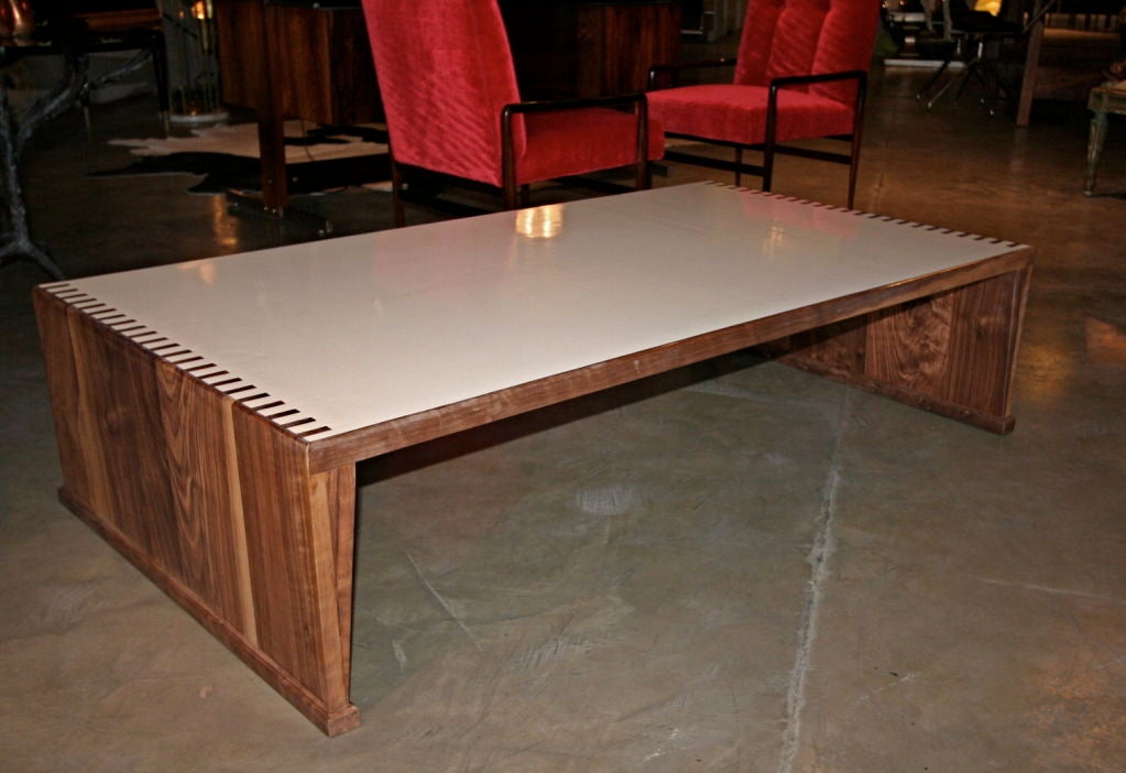 Custom Walnut Coffee Table with Lacquered Top For Sale at 1stdibs