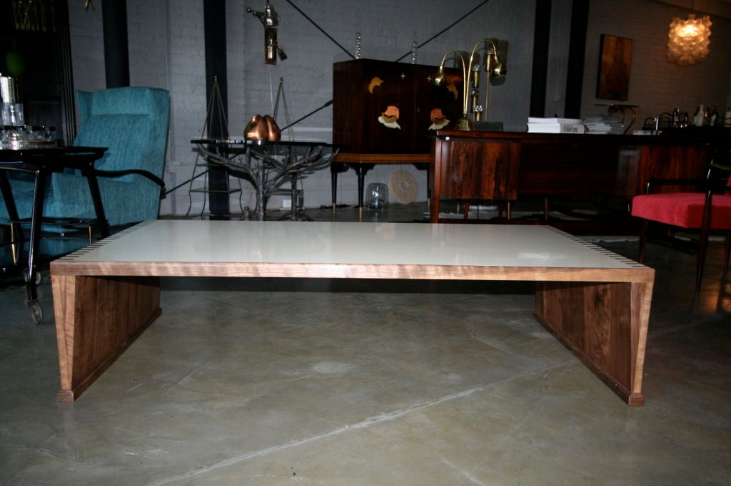Custom Walnut Coffee Table with Lacquered Top For Sale at 1stdibs