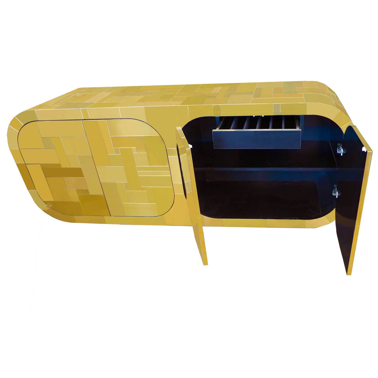 Brass Cityscape Cabinet, Signed Paul Evans
