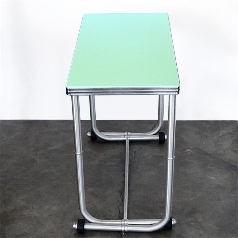 Streamlined Moderne Rare Warren McArthur Table With Original Jade Vitrolite Top For Sale