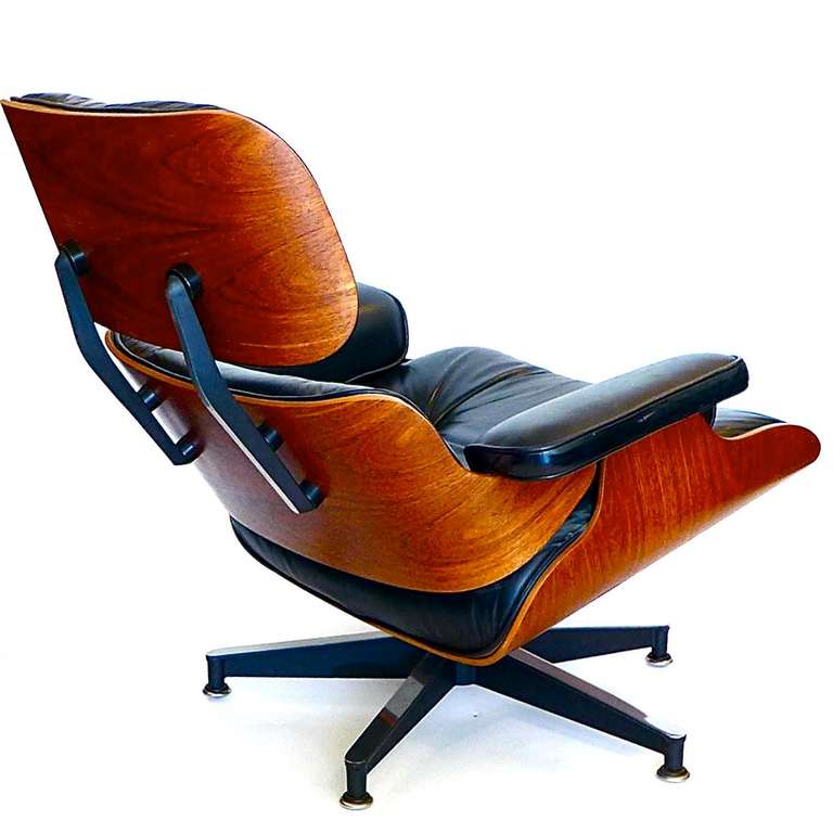 Mid-Century Modern Original 1978 Rosewood Eames 670 Lounge Chair & 671 Ottoman Black Leather