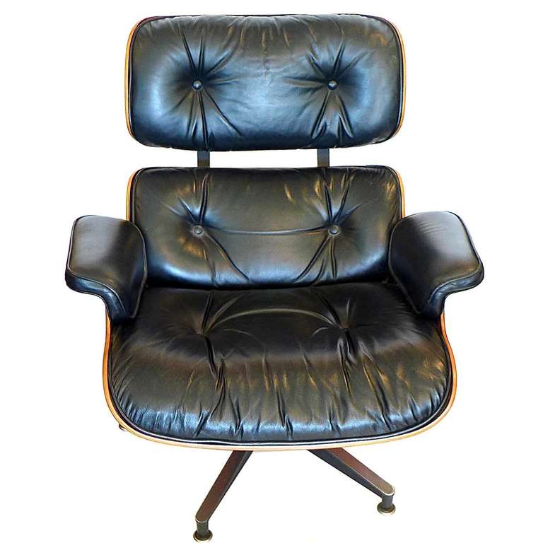 American Original 1978 Rosewood Eames 670 Lounge Chair & 671 Ottoman Black Leather